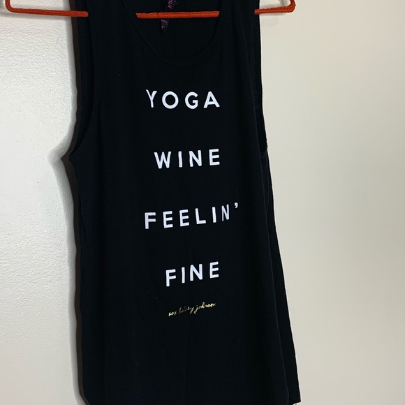 Betsey Johnson | Black Yoga Wine Feelin Fine Tank Top | Vacation Casual Shirt - Picture 3 of 8